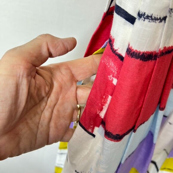 Anthropologie Floreat Multicolor Paint Stripe Fit & Flare Sleeveless Dress Sz 6 - Picture 9 of 15